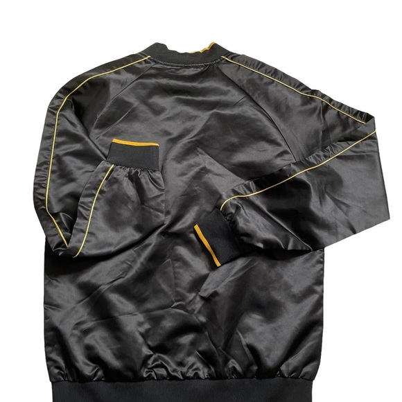 MAX black yellow long sleeve full zip bomber satin style jacket size med unisex - Picture 5 of 10